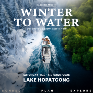 On the water scene showcasing Bridge Marina's Winter to Water Boating Show on Lake Hopatcong, NJ