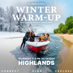 On the water scene showcasing Bridge Marina's Winter to Water event in Highlands, NJ