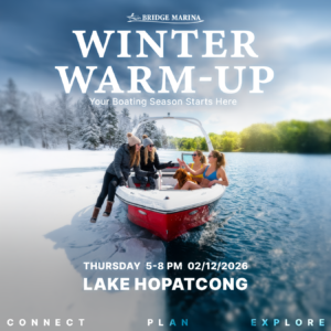 On the water scene showcasing Bridge Marina's Winter to Water event on Lake Hopatcong, NJ
