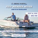 On water scene of a couple enjoying a summer day on the water on a boat showcasing Bridge Marina's July Member Mixer in Highlands NJ
