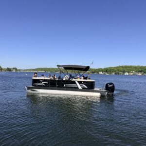 Bridge Marina Boat Rental on Lake Hopatcong on a sunny afternoon.