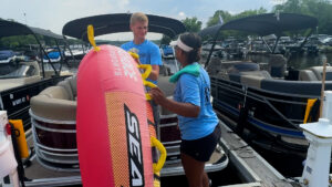 Lake Hopatcong Boat Club boat prepped for departure at Bridge Marina. 