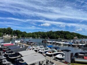 Overhead of Bridge Marina Boating Club Fleet on Lake Hopatcong