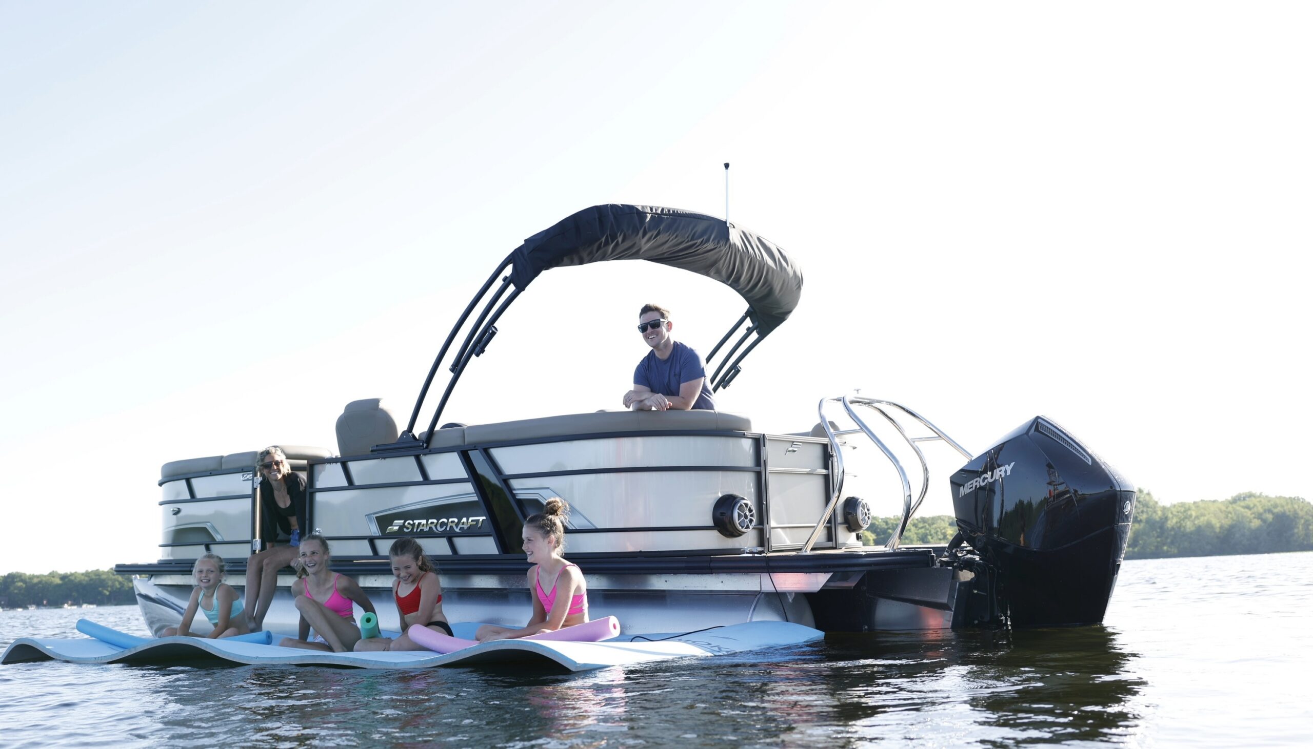 Pontoon boat from Bridge Marina Boating Club on Lake Hopatcong.